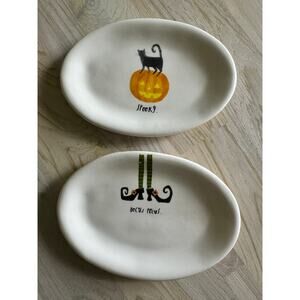 Set of 2 Rae Dunn Artisian Collection Hocus Pocus / Spooky Oval Plate Halloween